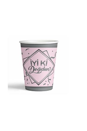 İyi ki Doğdun Yaldızlı Gümüş Pembe Karton Bardak 8 Adet