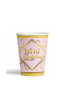 İyi ki Doğdun Yaldızlı Gold Pembe Karton Bardak 8 Adet