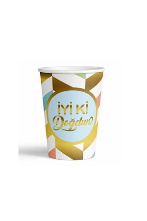 İyi ki Doğdun Yaldızlı Karnaval Gold Karton Bardak 8 Adet