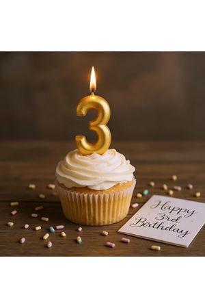 Rakam Mum 3 Yaş Işıltılı Altın Renk