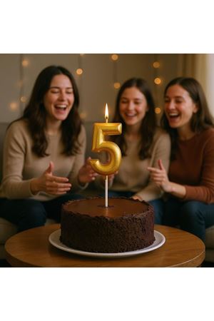 Rakam Mum 5 Yaş Işıltılı Altın Renk