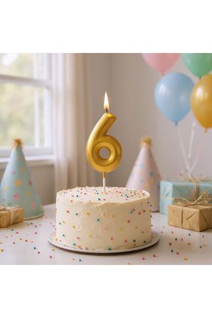 6 Yaş Işıltılı Altın Rakam Mum