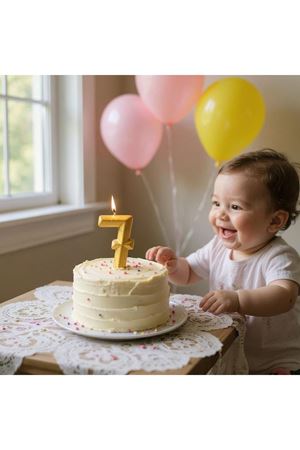 Rakam Mum 7 Yaş Işıltılı Altın Renk