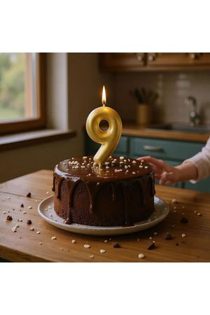 Rakam Mum 9 Yaş Işıltılı Altın