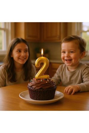 Rakam Mum 2 Yaş Işıltılı Altın Renk