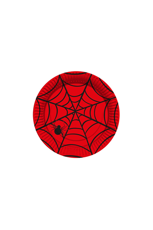 Örümcek Ağı Baskılı Karton Tabak Kırmızı
