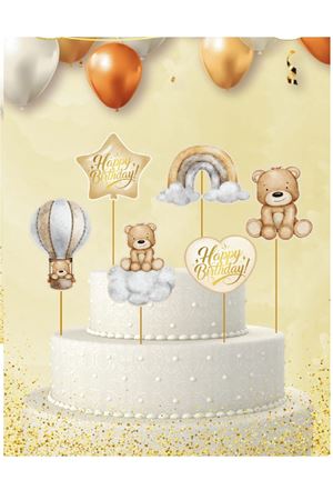 Pasta Süsü Kürdan Happy Birthday Ayıcıklı 6'lı