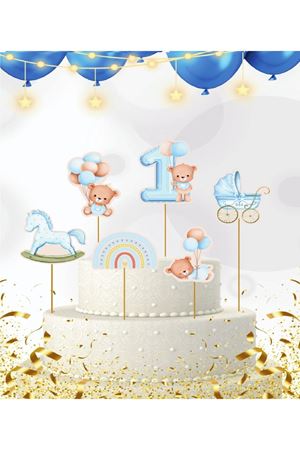 Pasta Süsü Kürdan 1 Yaş Mavi 6'lı