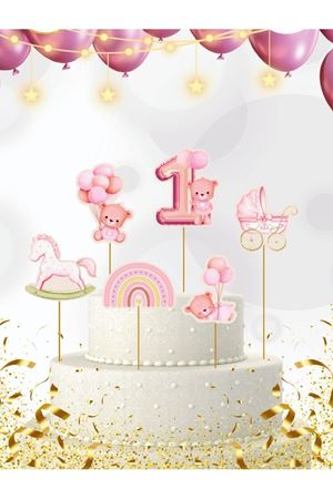 Pasta Süsü Kürdan 1 Yaş Pembe 6'lı