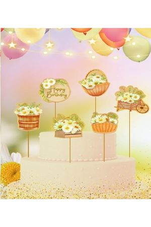 Pasta Süsü Kürdan Happy Birthday Papatya 6'lı