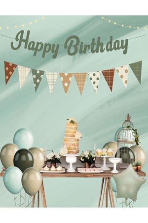 Happy Birthday Retro Kaligrafi Puanlı Flamalı Yeşil