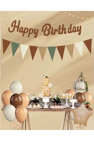 Happy Birthday Retro Kaligrafi Flamalı Kahve