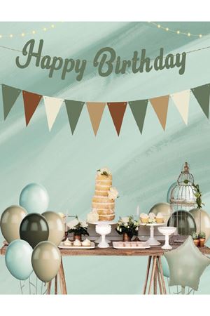 Happy Birthday Retro Kaligrafi Flamalı Yeşil