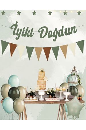 İyiki Doğdun Retro Kaligrafi Flamalı Yeşil