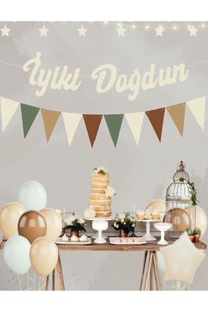 İyiki Doğdun Retro Kaligrafi Flamalı Krem