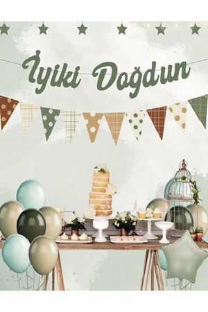 İyiki Doğdun Retro Kaligrafi Puanlı Flamalı Yeşil