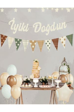 İyiki Doğdun Retro Kaligrafi Puanlı Flamalı Krem