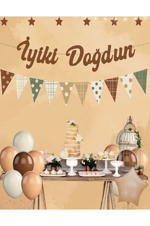 İyiki Doğdun Retro Kaligrafi Puanlı Flamalı Kahve