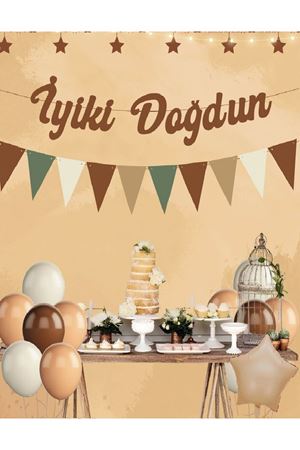 İyiki Doğdun Retro Kaligrafi Flamalı Kahve