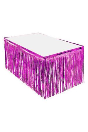 Püsküllü Metalize Masa Eteği Fuşya