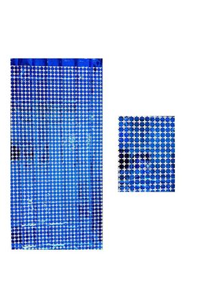 Metalize Arka Fon Perde Kare Lacivert