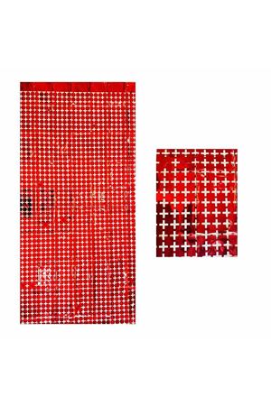 Metalize Arka Fon Perde Kare Kırmızı