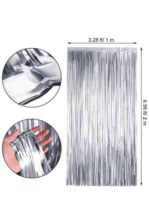 Metalize Arka Fon Perde İnci Gümüş