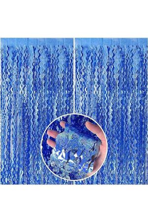 Metalize Arka Fon Perde Dalgalı Lacivert