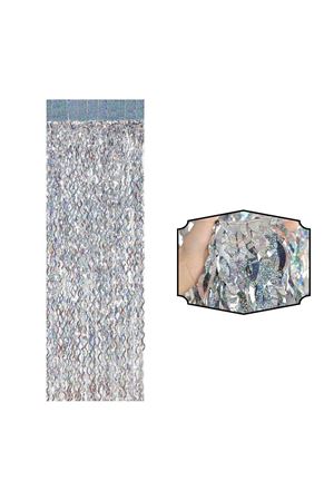 Metalize Arka Fon Perde Dalgalı Gümüş