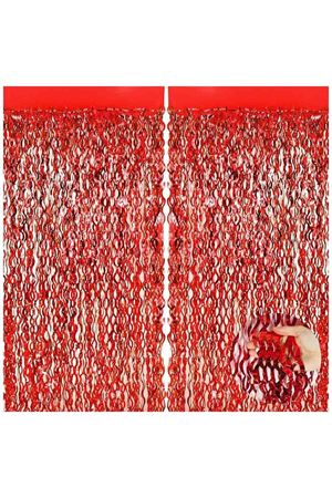 Metalize Arka Fon Perde Dalgalı Kırmızı