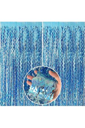 Metalize Arka Fon Perde Dalgalı Mavi