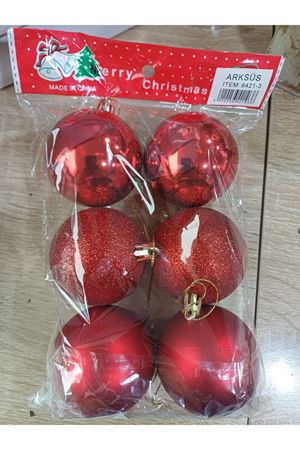 Yılbaşı Ağaç Topu 6 cm 6'lı 6421-3 Kırmızı