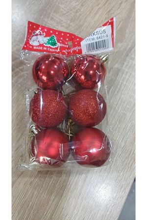 Yılbaşı Ağaç Topu 4 cm 6'lı 6421-9 Kırmızı