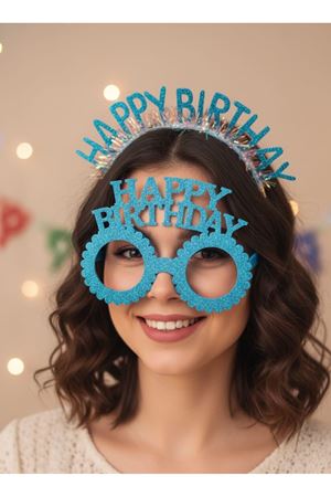 Taç Gözlük Set 1569-12 Happy Birthday Simli