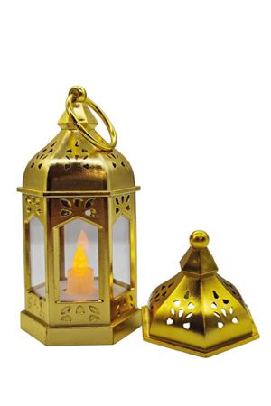 Ramazan Dekoratif Fener Ledli 20 cm Gold